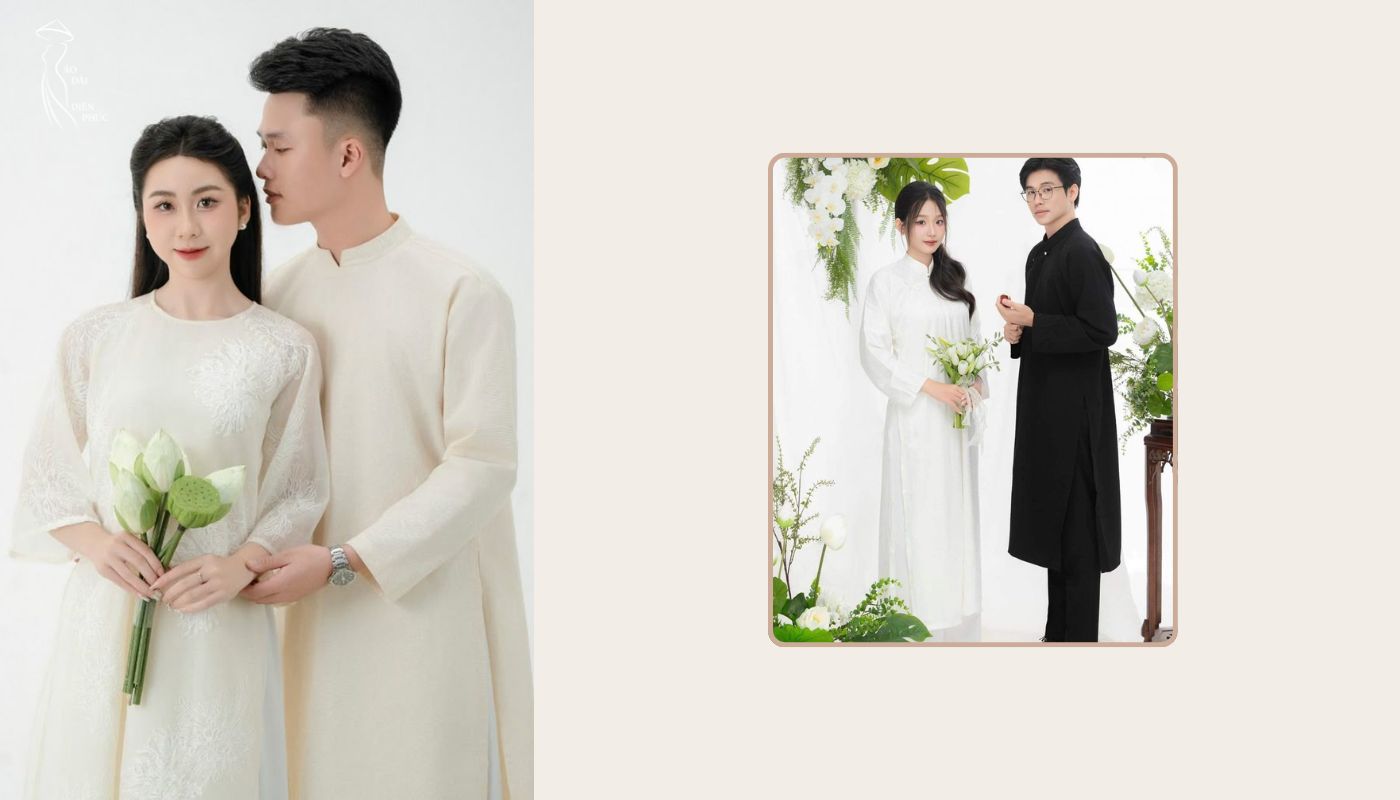 Kết hợp áo dài trắng và hoa trong đám cưới