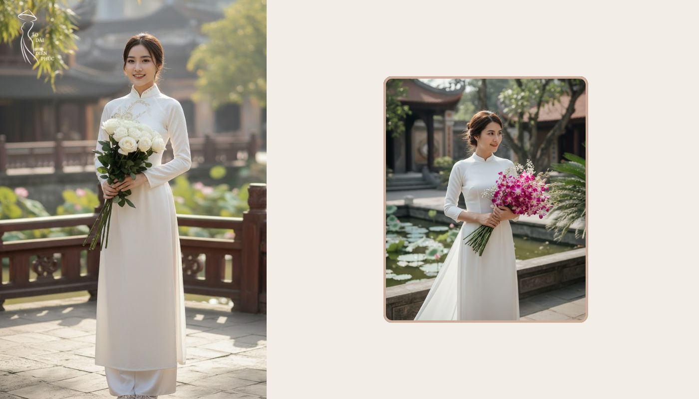 Sự kết hợp hoàn hảo giữa áo dài trắng và các loại hoa